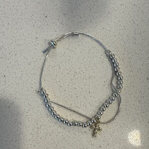 Silver Beaded Bracelet with Cross Charm